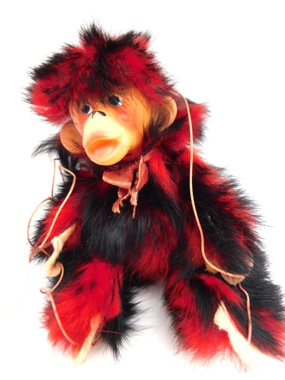Vintage Made in Japan Fur Monkey Marionette Puppet Plush Toy Carnival Prize